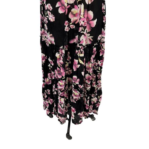 Free People Garden Party Maxi Dress Black Pink Floral Print Smocked Size XS - Picture 11 of 14